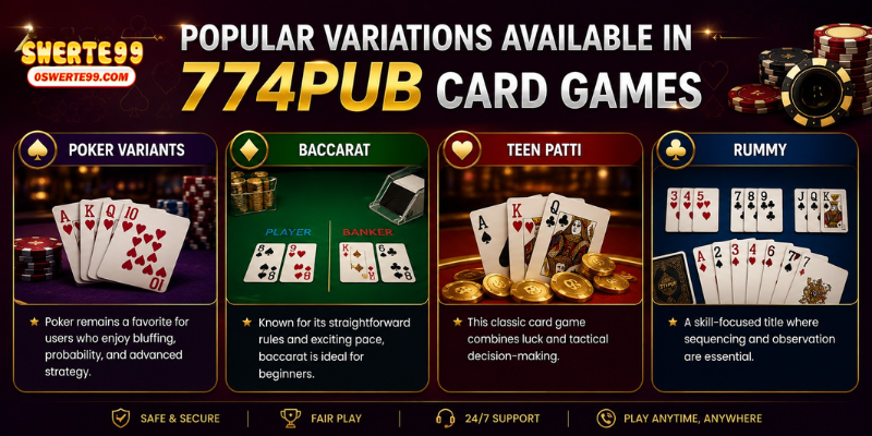 Popular Variations Available in 774pub Card Games